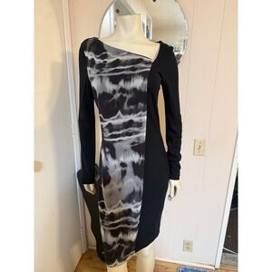 Ronen Chen Israeli Designer Black  cocktail Dress W/ Draped Panel Size S